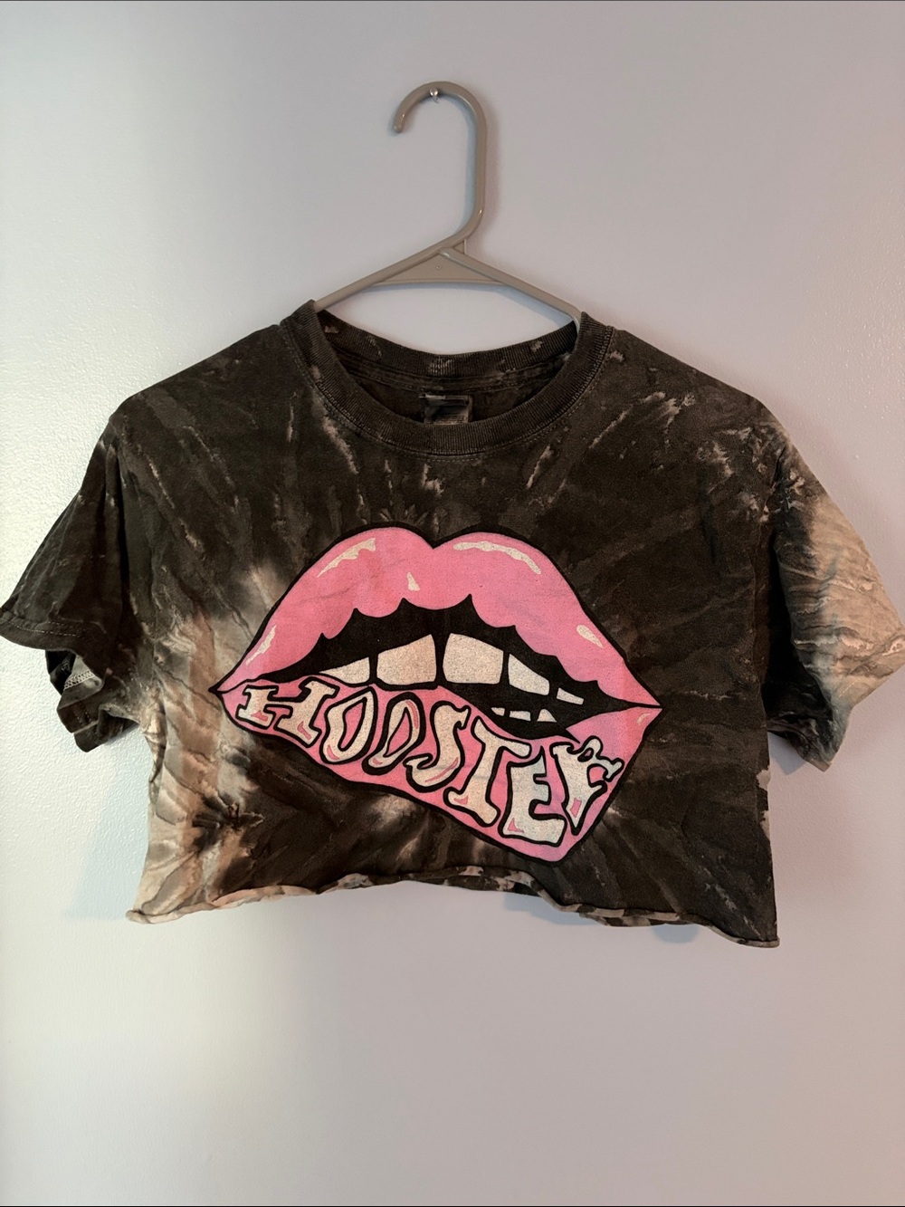 Tie-Dye Cropped Tee with Pink Lip Indiana University Hoosiers Graphic